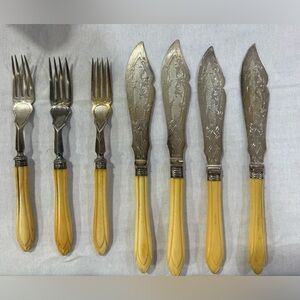 19th Century Armorial English SP & Faux Bone Handle 7 Piece